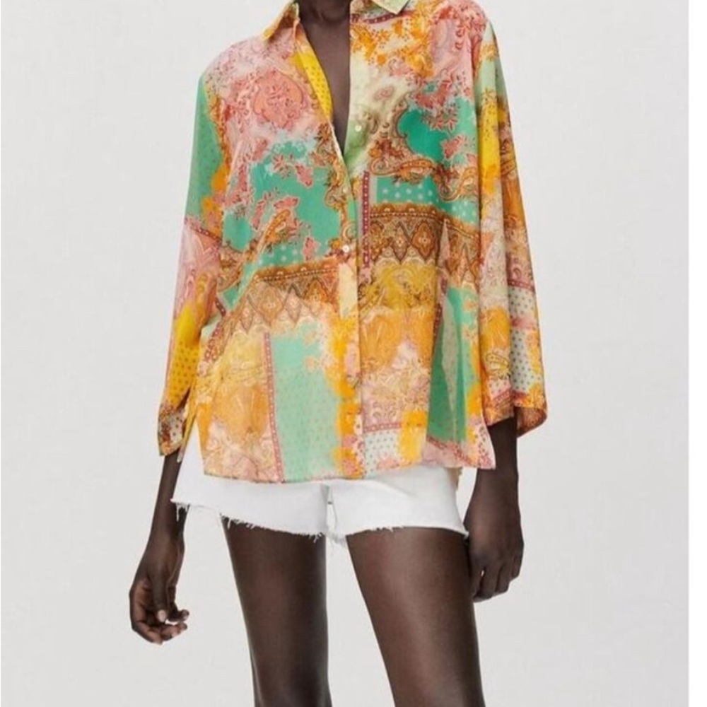 Zara Colorful Paisley Button Down Shirt